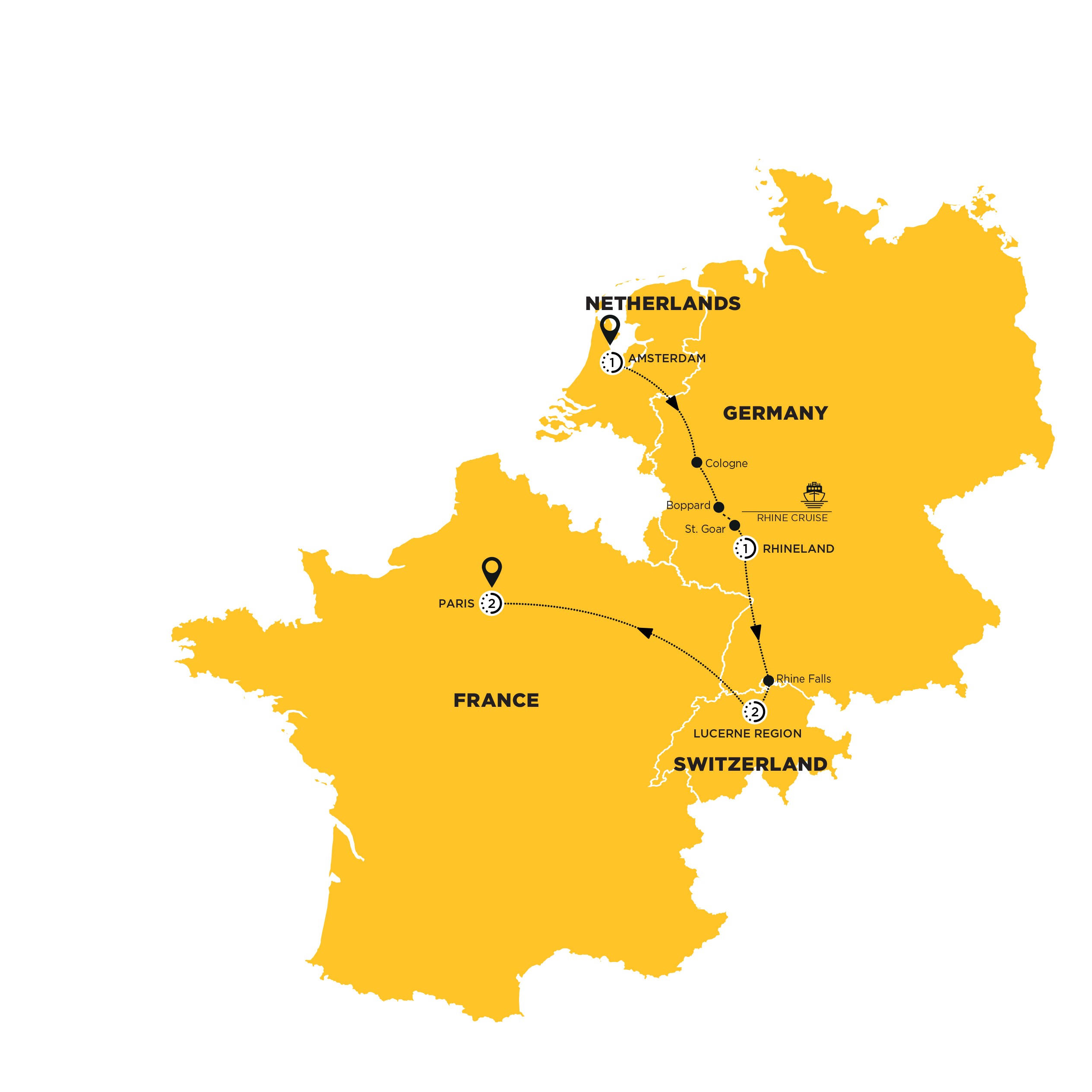 Map Glimpse Europe Amsterdam Paris Guided Tour 1 