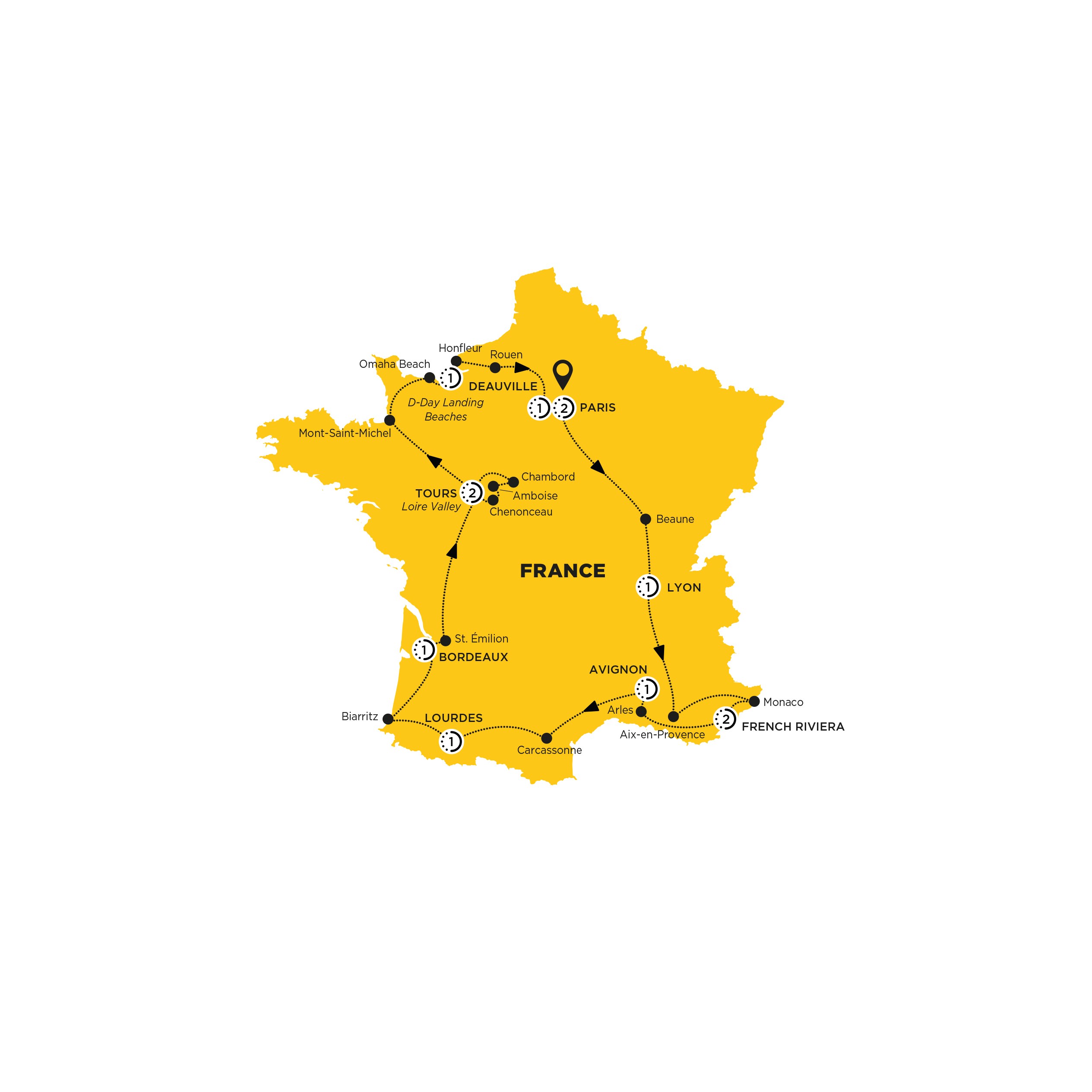 Map Highlights France Guided Tour 1 