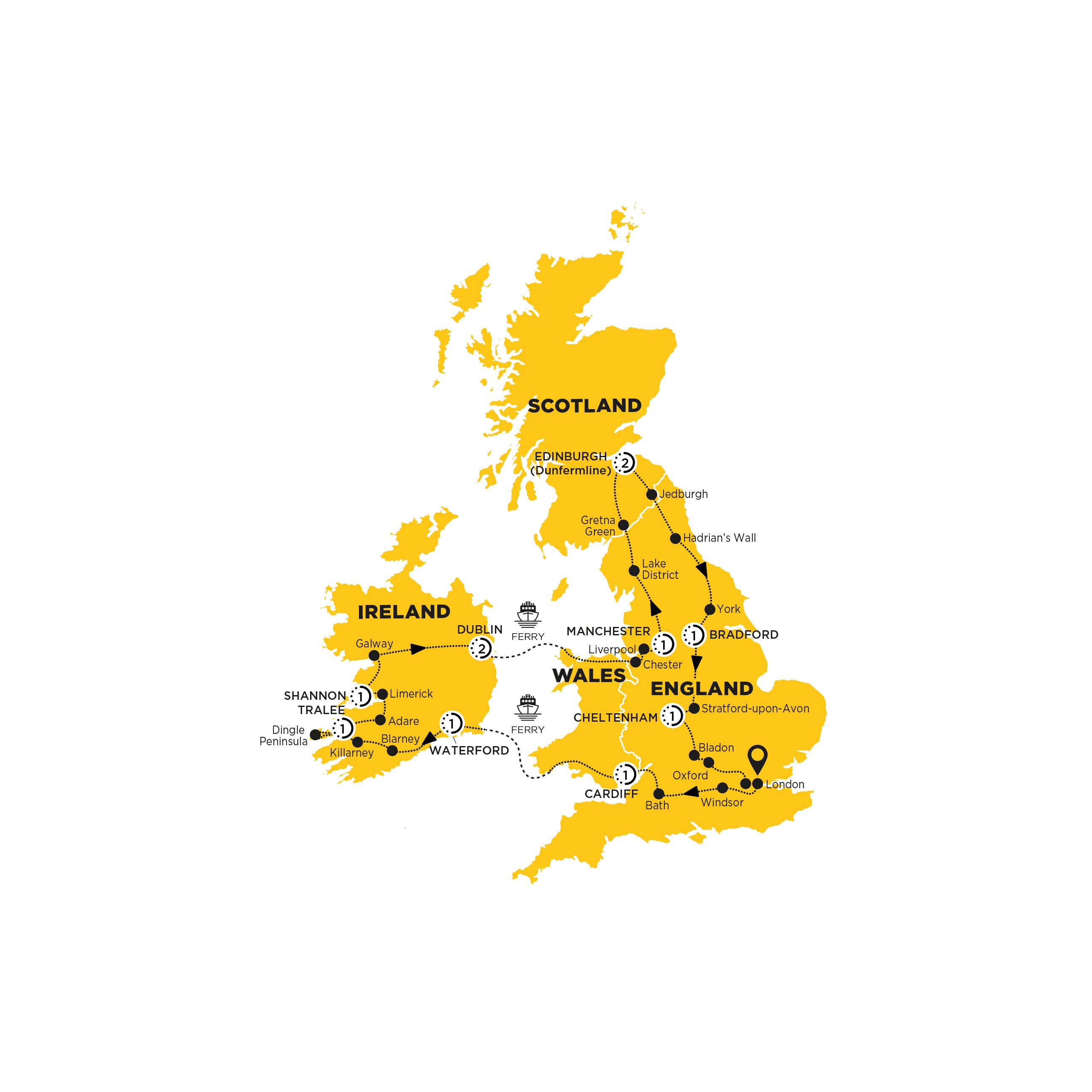 Britain Ireland Experience UK Budget Tour Costsaver   Map Britain Ireland Experience Guided Tour 2024 1 